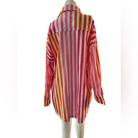 Super Cute Striped Pink and Orange Button-Up Shirt - Picture 5 of 7